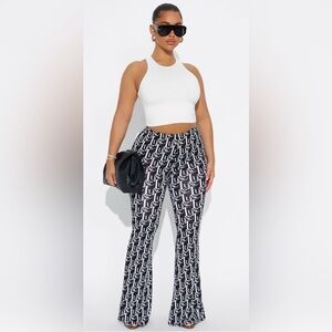Fashion Nova Luxe Logo Print High Rise Flare Pants – Black/White